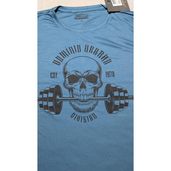 Dominio Urbano Sports Shirt M Blue Skull Graphic Gym Training Tee Dry Fit - Picture 1 of 9